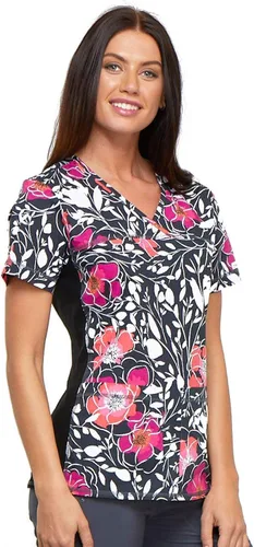 Vista 2 de Cherokee Flexibles Mujeres Scrubs Top V-Cuello Knit Panel CK624, Floral Mystique