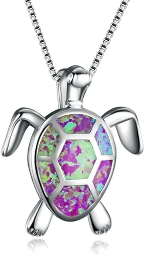Vista 2 de U-M Elegante collar con colgante de tortuga marina de ópalo de imitación, accesorios de regalo, cadena de clavícula, púrpura atractivo, Ópalo