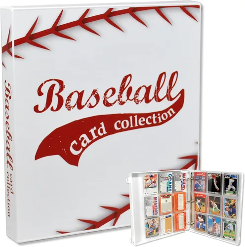 Vista 11 de Carpeta de colección de tarjetas coleccionables con temática de béisbol con páginas de tarjetas intercambiables. La carpeta/estuche está