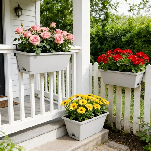 Vista 2 de Jardineras para jardinería doméstica, 8 unidades, 17 pulgadas de largo para alféizar de ventana al aire libre, cajas rectangulares de plástico