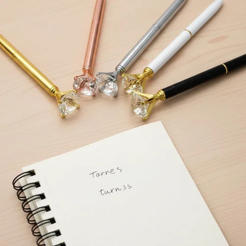 Vista 6 de Personalizado 20 Piezas Big Diamond Pen Rhinestones Crystal Metal Bolígrafo Promocional Tinta Negra