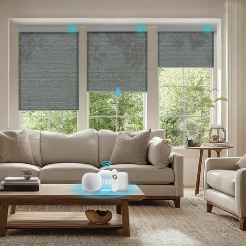 Vista 13 de Persianas motorizadas con control remoto, persianas enrollables opacas completas, funcionan con Homekit Alexa y Google Assistant, persianas solares