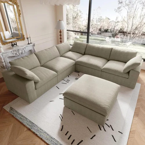 Vista 8 de Sofá modular Cloud de 160.6 pulgadas, sofá modular en forma de V con relleno de plumón para sala de estar, sofá convertible minimalista para oficina