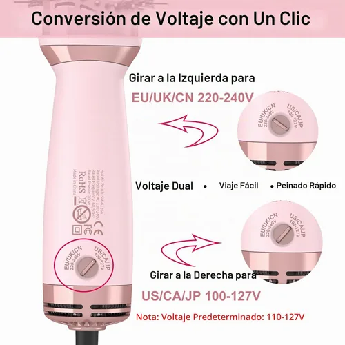Vista 3 de Cepillo de aire caliente de doble voltaje de viaje Cepillos secadores de pelo MIni 4 en 1 Cepillo secador de pelo de 2 pulgadas con bolsa