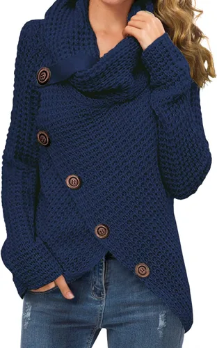Vista 18 de GRECERELLE - Suéteres de cuello alto con cuello grueso, manga larga, dobladillo asimétrico, sueltos, de punto, para mujer, de otoño, S-2XL 02 negro