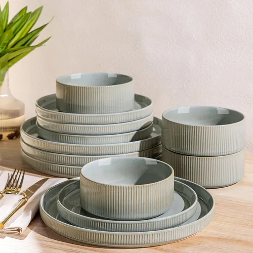 Vista 16 de TheTerra Juego de vajilla de cerámica para 4, juego de 12 platos y cuencos ligeros de porcelana, resistente a los arañazos, apto para horno