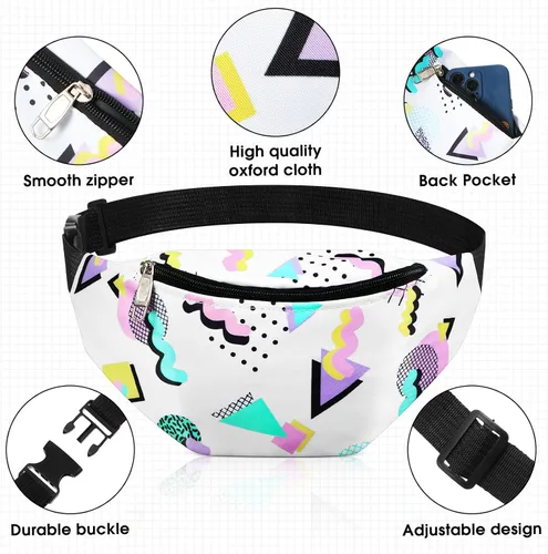 Vista 4 de 3 Riñoneras de los años 80 y 90, bolsas de cintura retro de neón de los años 80 y 90, accesorios de atuendo para hombres y mujeres, bolsas casuales