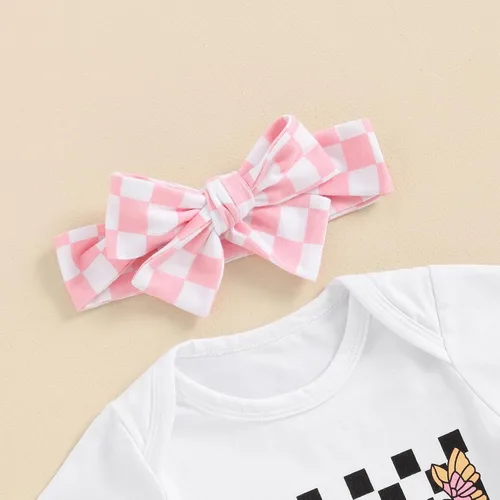 Vista 152 de Sejardin Ropa de verano para bebé y niña, recién nacida, manga corta, con letras, mameluco elástico con diadema