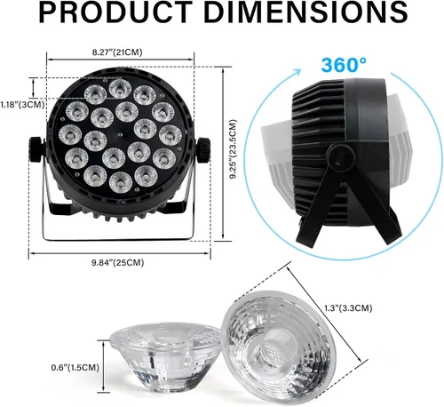 Vista 9 de DMX RGBWA - Luz Par de 180 W, UV 6 en 1, 18 luces LED Par 64 Luces de club de DJ con sonido activado para DJ Disco Club Festival Boda Fiesta Iglesia