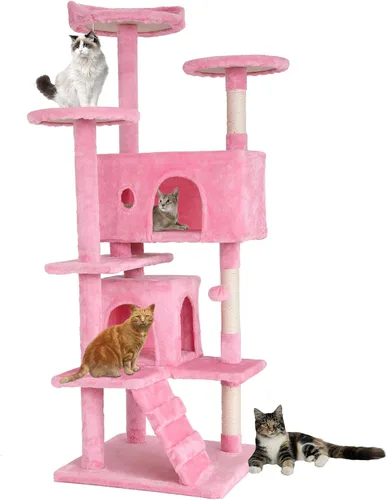 Vista 10 de BestPet Torre para Gatos de 36" Beige Torre Resistente para Gatos de Múltiples Niveles con Casita de Felpa, Percha Acogedora, Postes