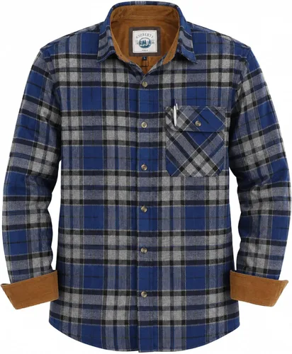 Vista 26 de Gioberti - Camisa a cuadros de franela cepillada de 100% algodón para hombre con contraste de pana Carbón vegetal