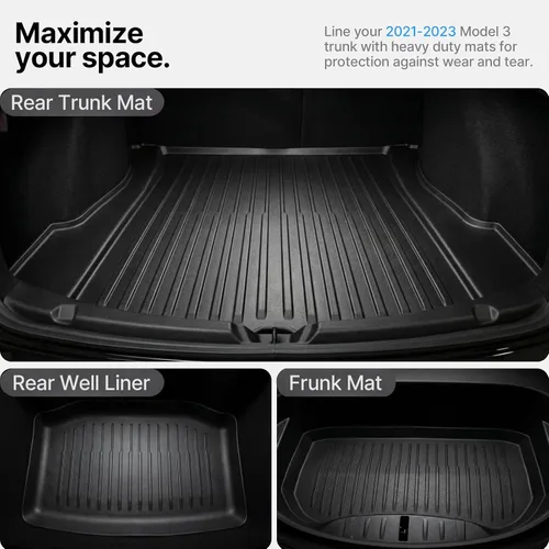 Vista 3 de Revestimientos de Carga para Todo Clima para Tesla Model 3 Alfombrillas de Maletero, Alfombrillas Protectoras de Bandeja de Maletero Delantero