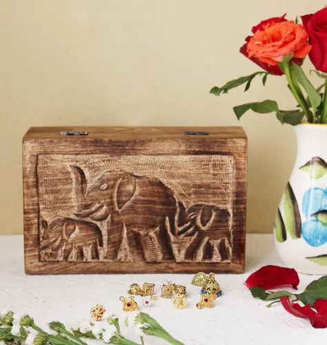 Vista 3 de ARTISENIA Regalos para el día de la madre, elefante de madera, tallado a mano, joyero, caja de joyería decorativa, caja de tarot, caja organizadora
