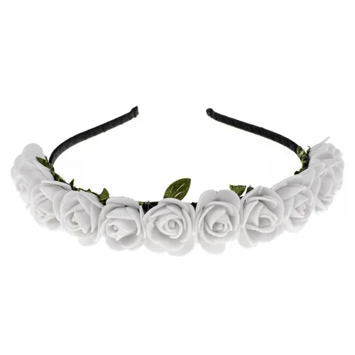 Vista 15 de Corona floral BOHO con diadema de rosas para el cabello (rojo oscuro)