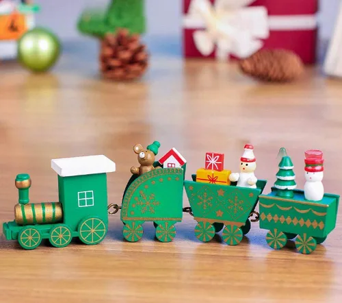 Vista 5 de Happy Trees - Tren de Navidad de madera con muñeco de nieve, mini tren de decoración para fiesta de Navidad, juguetes de adorno de tren de Navidad