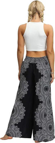 Vista 4 de PNKJ Pantalones de pierna ancha con abertura para mujer estilo casual hippie bohemio pilates playa pantalones de yoga holgados
