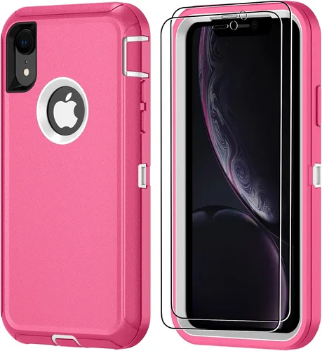 Vista 30 de Jshru para iPhone XR Funda con [2 Pack] Protector de Pantalla HD, [Grado Militar] 3-en-1 Resistente Protector de Cuerpo Completo a Prueba de Negro