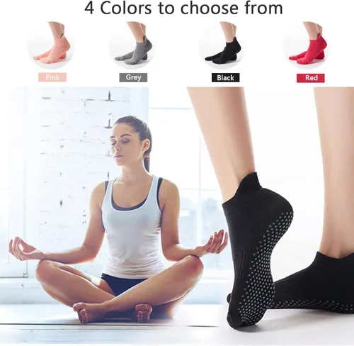 Vista 2 de Amstt 4 Pairs Grip Socks for Womens Pilates Barre Dance Pilates Yoga Non-Slip Socks