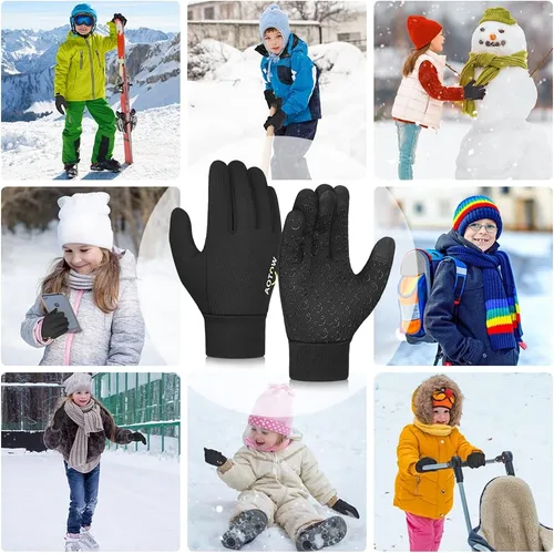 Vista 5 de Guantes deportivos cálidos de invierno para niños, clima frío, resistente al agua, para niños de 4 a 12 años, color negro