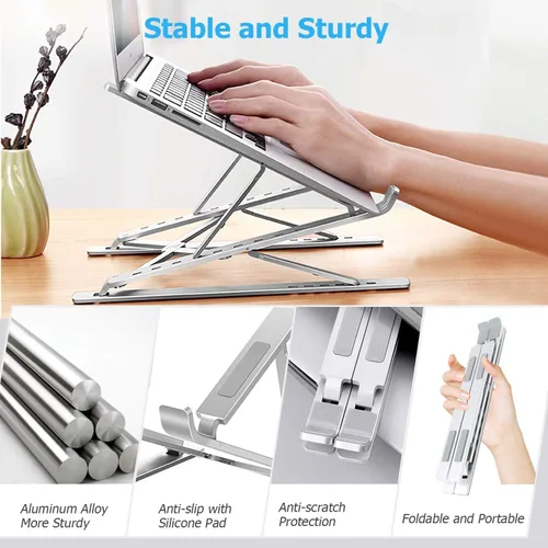 Vista 4 de Soporte de computadora portátil para escritorio, soporte estable para MacBook Pro, elevador ergonómico de aluminio para computadora de 12, 13, 15