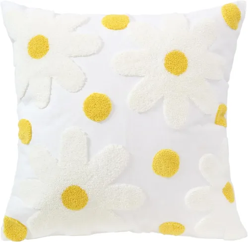 Vista 15 de DECOBIRD Funda de almohada bordada de 18 x 18 pulgadas, diseño floral beige, decoración del hogar, funda de almohada bordada de lona de algodón