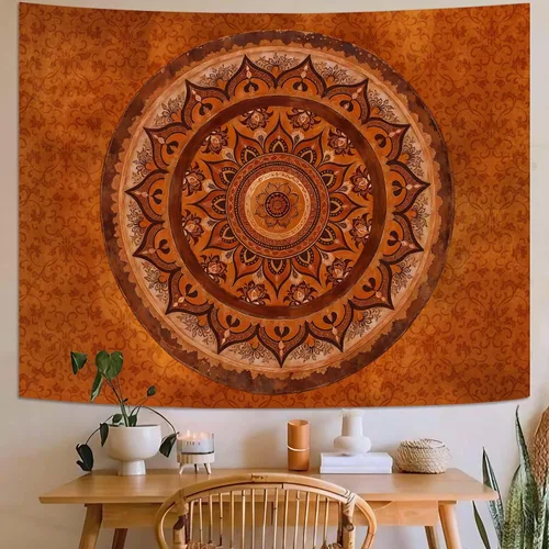 Vista 9 de Accnicc Tapiz bohemio con mandala floral para dormitorio, tapiz de pared con flores bohemias, pequeño, acuarela, azul, blanco, hippie, indio