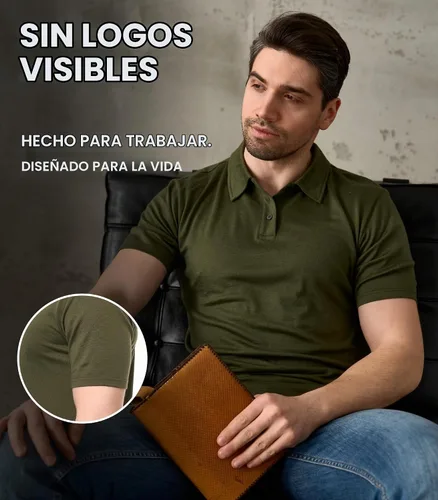 Vista 7 de 100% Merino Wool Polo Shirt Men - Short & Long Sleeve Shirt Base Later Negro