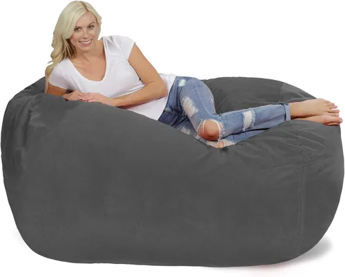 Vista 19 de Silla de saco puf Chill Sack: Bolso de muebles de espuma viscoelástica de 6 pies y tumbona grande – Sofá grande con funda de microfibra suave - Negro