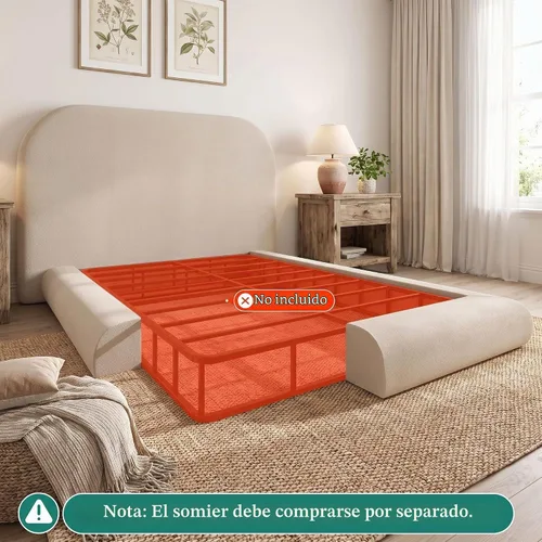 Vista 3 de [Usado] YITAHOME Base de cama tamaño King, cama de nube suave con estribo, esquinas Beige