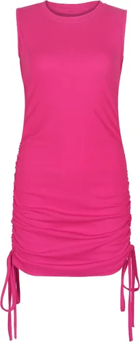 Vista 2 de PALINDA Vestido corto acanalado de cuello alto para mujer, fruncido, sin mangas, entallado, vestido corto de noche, Y2K