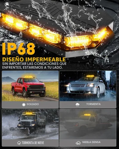 Vista 5 de HLauto Barra de luces estroboscópicas de emergencia 406D en la azotea, 102 LED ámbar mini faro de seguridad intermitente barra de luces de tráfico