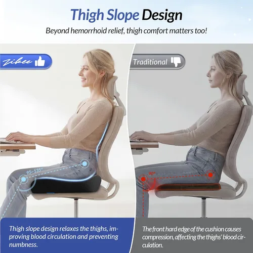 Vista 6 de ZIKEE Cojín de asiento grueso, almohada ergonómica de espuma viscoelástica para hemorroides para cadera, ciática, alivio de sentado prolongado