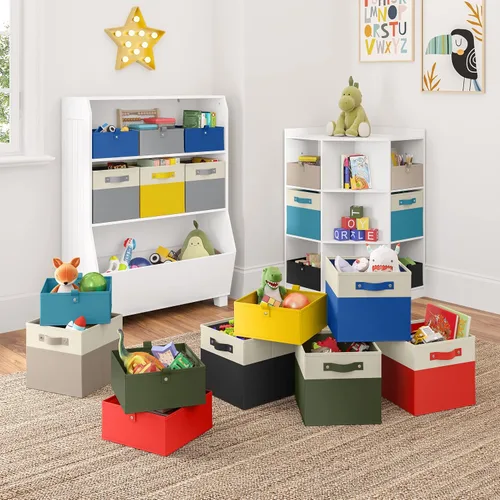 Vista 3 de RiverRidge Set de 2 contenedores de almacenamiento plegables para niños - Organizador de 10.5" con asas - Organizador de armario color oliva