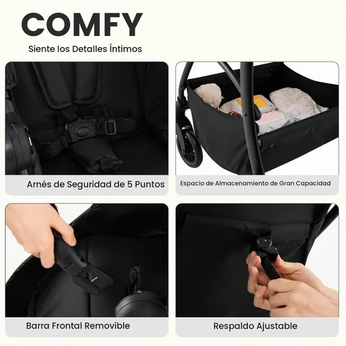 Vista 6 de INFANS Cochecito de bebé 2 en 1, cochecito convertible con moisés, asiento reversible, respaldo ajustable, plegable con una mano, cochecito compacto