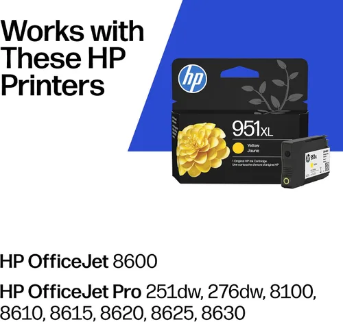 Vista 2 de HP 951XL Cartucho de tinta amarilla de alto rendimiento Funciona con OfficeJet 8600, Pro 251dw, 276dw, 8100, 8610, 8620, 8630 Elegible