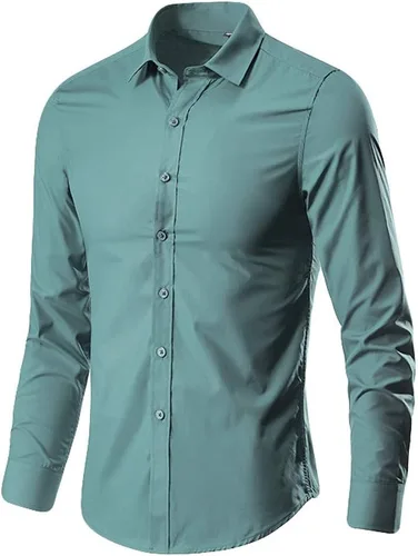 Vista 5 de Camisa de vestir para hombre, manga larga, de algodón, con botones, ajuste regular, tallas grandes y altas