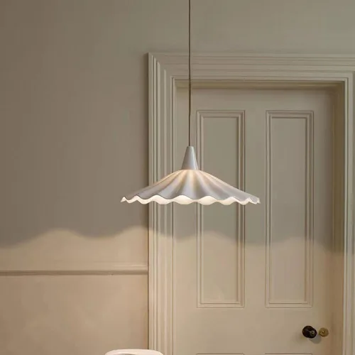 Vista 3 de Lámpara colgante de hoja de loto blanca del norte de Europa, lámpara colgante de cerámica y porcelana, luz de techo con pintura de alta temperatura