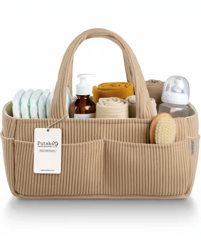 Vista 12 de PUTSKA Organizador de pañales para bebé para mesa de cambio – Elegante cesta de almacenamiento para guardería, artículos esenciales para recién