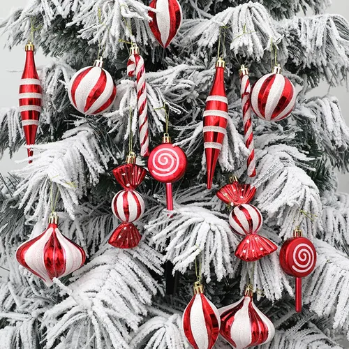 Vista 5 de 24 adornos de bolas navideñas para árbol, bastones de caramelo con alces navideños, bolas colgantes para árbol de Navidad, bolas decorativas