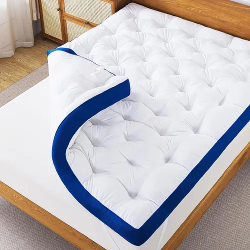 Vista 2 de WhatsBedding Cubrecolchón de espuma viscoelástica de 5 pulgadas para dolor de espalda, relleno de relleno suave y transpirable, cubrecolchón grueso