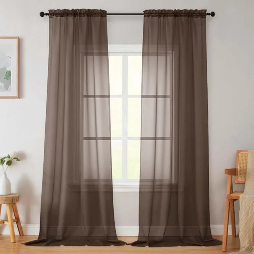 Vista 38 de 2 paneles de cortinas traslúcidas blancas para dormitorio, sala de estar, 96 pulgadas de largo, modernas, suaves, ligeras, con bolsillo para barra
