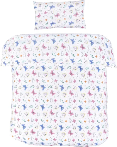 Vista 2 de J-pinno Juego de funda de edredón + funda de almohada de dibujos animados de mariposa arcoíris para niñas, cierre de cremallera, 100% algodón