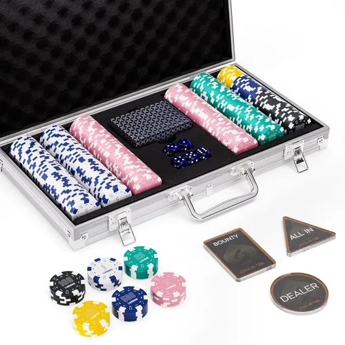 Vista 14 de Juego de 300 fichas de póquer numeradas para Texas Holdem, Blackjack, torneos con estuche de aluminio, 2 barajas de cartas, distribuidor, ciego Negro