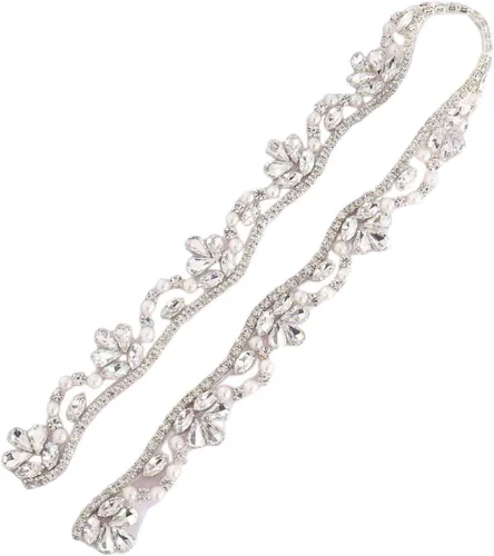 Vista 11 de Cinturón de Boda con Brillantes y Perlas de Cristal para Novia, con Adorno de Cuentas, para Vestidos de Mujer 004 Plata