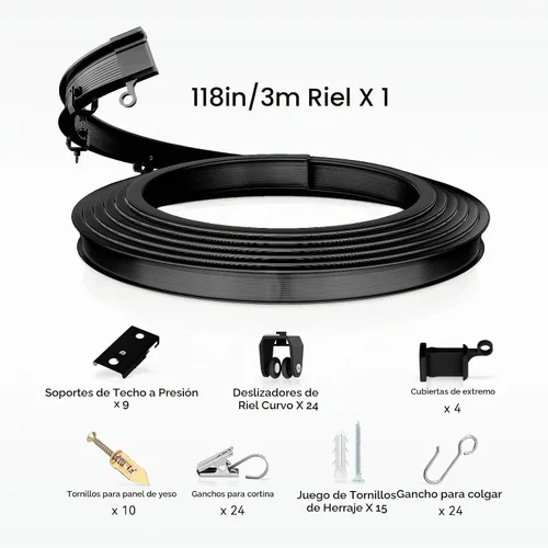 Vista 4 de AJAZZ Riel de cortina de techo flexible y plegable, riel de cortinas curvado para montaje en techo, varilla de 3 m (9.8 pies), negro, riel