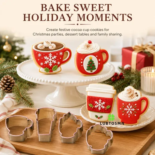 Vista 3 de LUBTOSMN Juego de cortador de galletas de taza de café grande, 4 piezas, taza de café, taza de cacao caliente, letta, taza de té de fondant