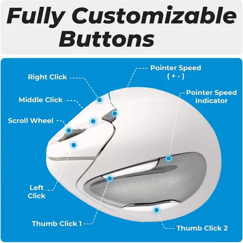 Vista 6 de Evoluent Inventor del mouse vertical - VM4RB Ratón vertical ergonómico blanco Bluetooth para Mac, mano derecha Med a grande, esculpido para mayor