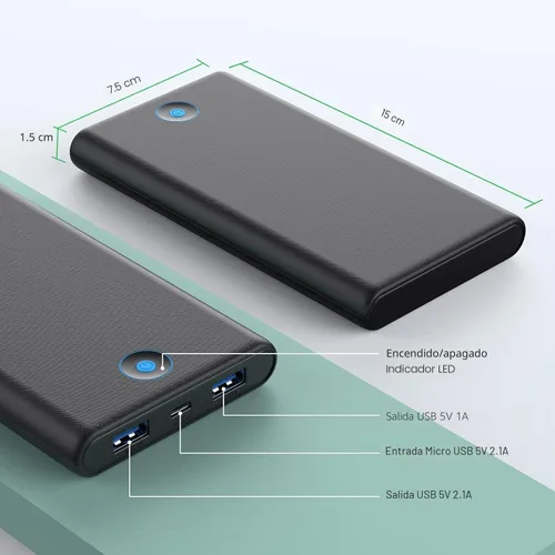 Vista 4 de [Paquete de 2] Cargador portátil de 20000 mAh, batería de carga rápida ultradelgada con salidas USB duales, cargador de teléfono portátil esencial