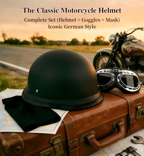 Vista 3 de Casco de motocicleta de estilo alemán aprobado por DOT con gafas y máscara, medio casco retro con hebilla de liberación rápida para motocicleta