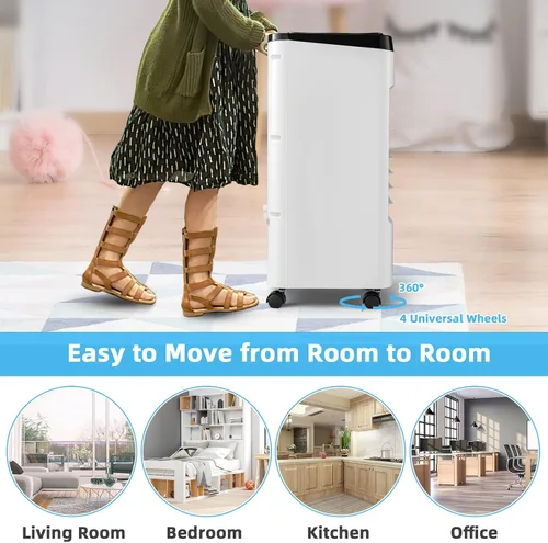Vista 8 de COSTWAY Enfriador de aire evaporativo, 3 en 1 portátil, silencioso y humidificador con control remoto, 4 modos, oscilación de 70°, temporizador